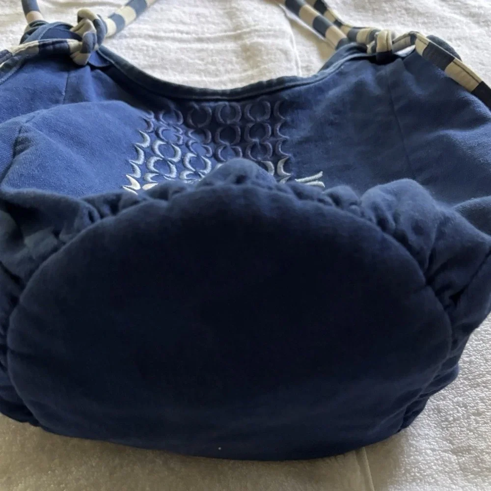 Hurley Canvas Hobo Bag Womens OS Navy Blue Embroidered Logo Striped Straps Surf